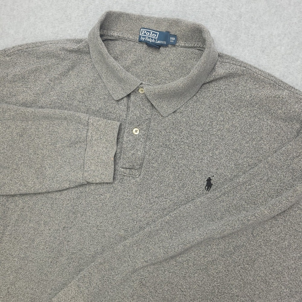 Polo by Ralph Lauren Mens Long Sleeve Polo Shirt Gray Pony Logo 3XB Big